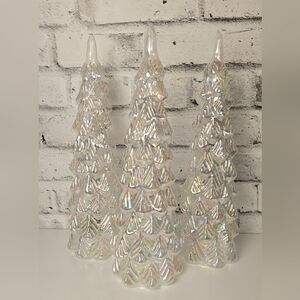 Set of 3 Iridescent Clear Christmas Trees 16” Modern Holiday Decor